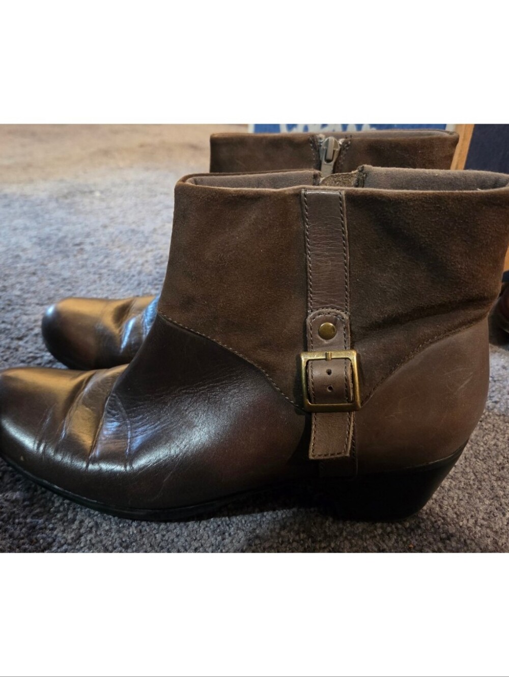 Women's Brown Leather & Suede Ankle Boots with Buckle